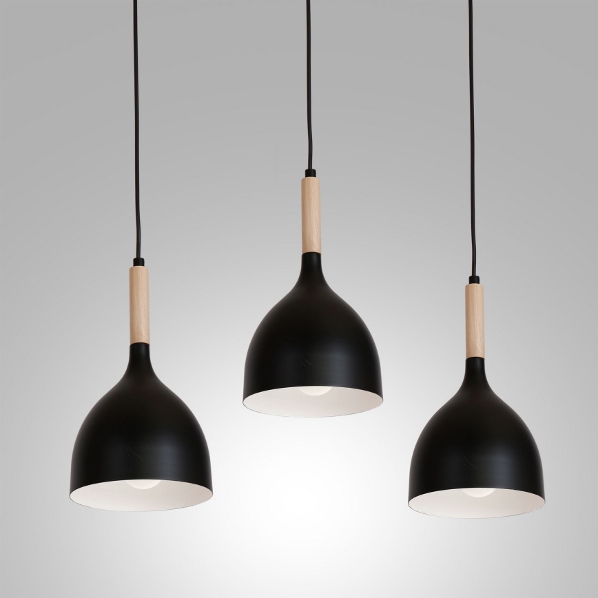 Κρεμαστό φωτιστικό οροφής NOAK WOOD 3xE27/15W/230V μαύρο/οξιά