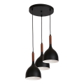 Κρεμαστό φωτιστικό οροφής NOAK WOOD 3xE27/15W/230V μαύρο/οξιά
