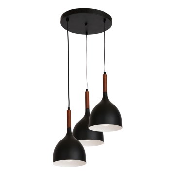 Κρεμαστό φωτιστικό οροφής NOAK WOOD 3xE27/15W/230V μαύρο/οξιά