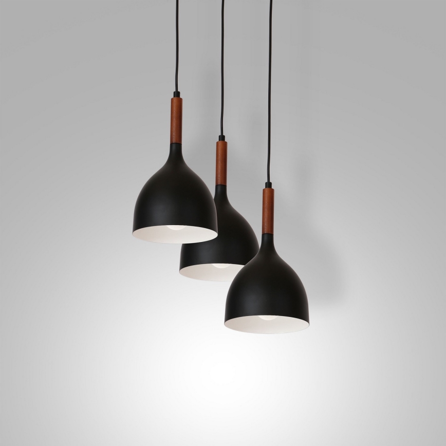Κρεμαστό φωτιστικό οροφής NOAK WOOD 3xE27/15W/230V μαύρο/οξιά