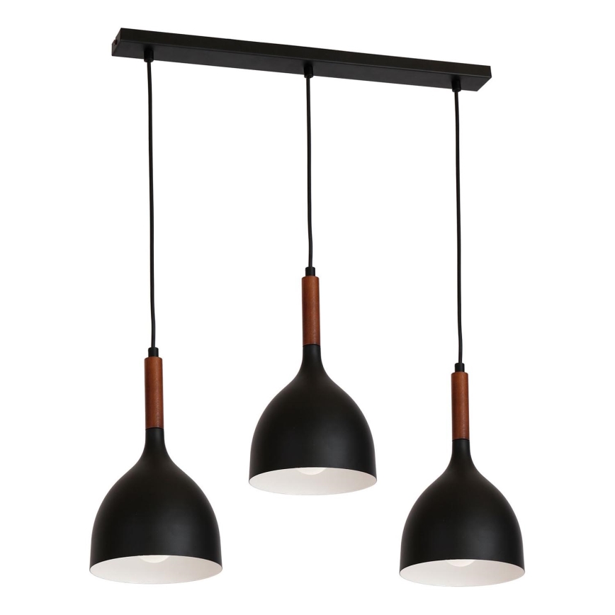 Κρεμαστό φωτιστικό οροφής NOAK WOOD 3xE27/15W/230V μαύρο/οξιά