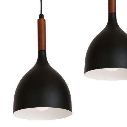 Κρεμαστό φωτιστικό οροφής NOAK WOOD 3xE27/15W/230V μαύρο/οξιά