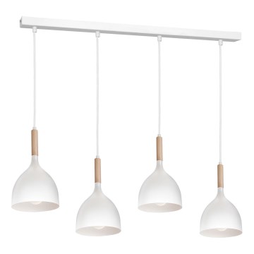 Κρεμαστό φωτιστικό οροφής NOAK WOOD 4xE27/15W/230V λευκό/οξιά
