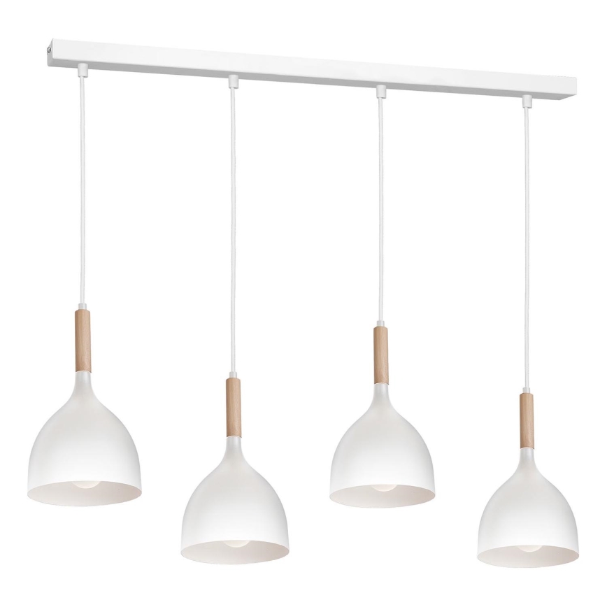 Κρεμαστό φωτιστικό οροφής NOAK WOOD 4xE27/15W/230V λευκό/οξιά