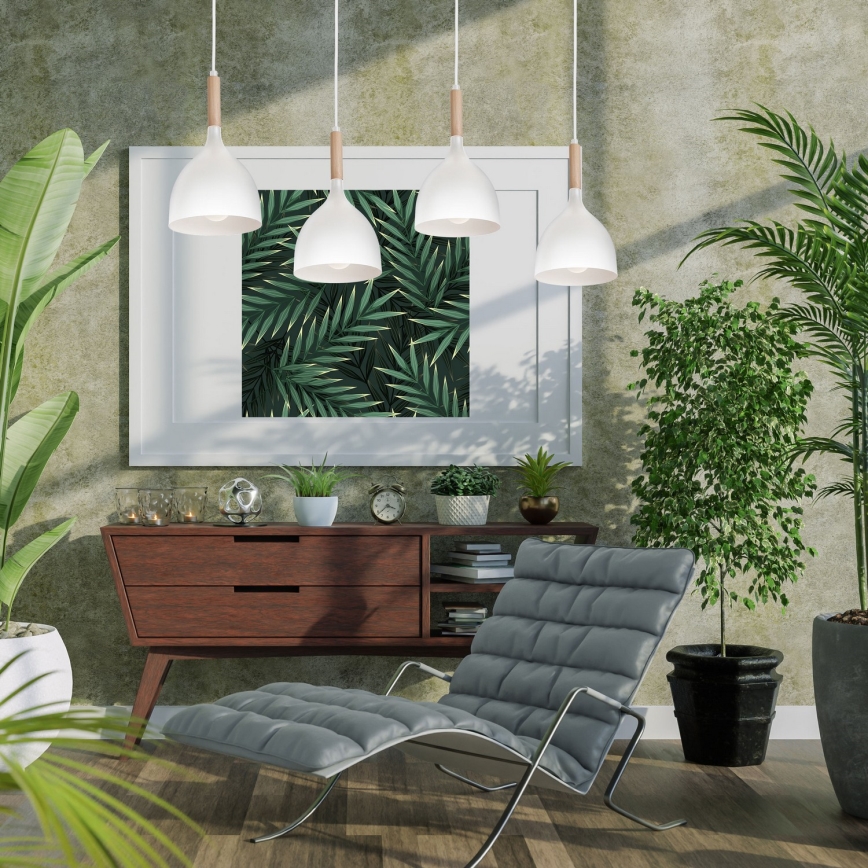 Κρεμαστό φωτιστικό οροφής NOAK WOOD 4xE27/15W/230V λευκό/οξιά