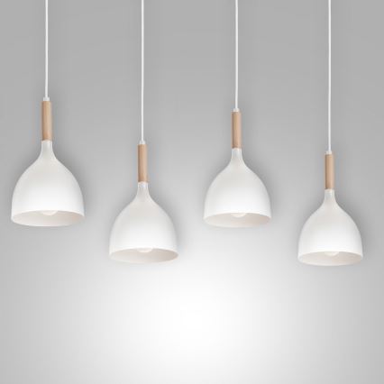 Κρεμαστό φωτιστικό οροφής NOAK WOOD 4xE27/15W/230V λευκό/οξιά