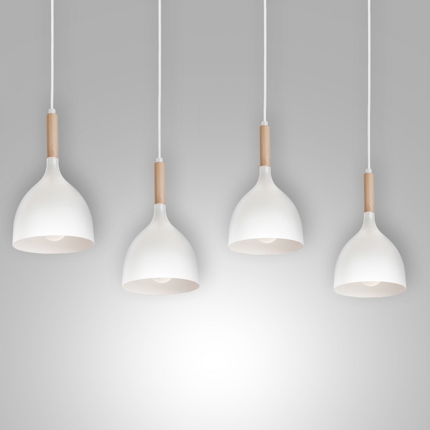 Κρεμαστό φωτιστικό οροφής NOAK WOOD 4xE27/15W/230V λευκό/οξιά