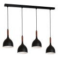 Κρεμαστό φωτιστικό οροφής NOAK WOOD 4xE27/15W/230V μαύρο/οξιά