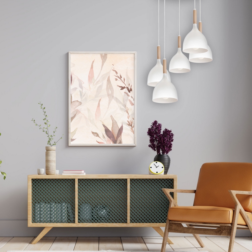 Κρεμαστό φωτιστικό οροφής NOAK WOOD 5xE27/15W/230V λευκό/οξιά