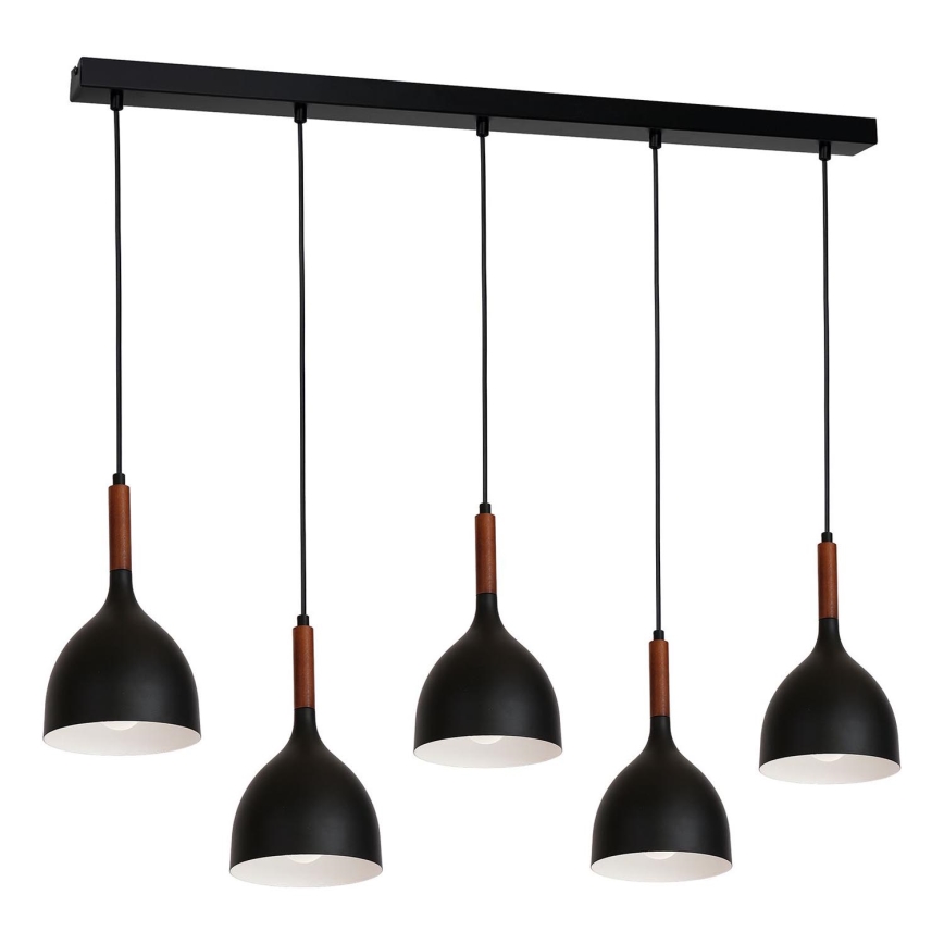 Κρεμαστό φωτιστικό οροφής NOAK WOOD 5xE27/15W/230V μαύρο/οξιά