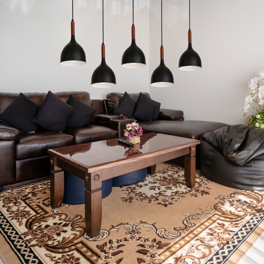 Κρεμαστό φωτιστικό οροφής NOAK WOOD 5xE27/15W/230V μαύρο/οξιά