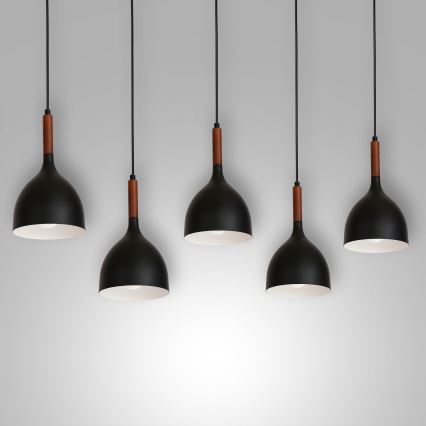 Κρεμαστό φωτιστικό οροφής NOAK WOOD 5xE27/15W/230V μαύρο/οξιά