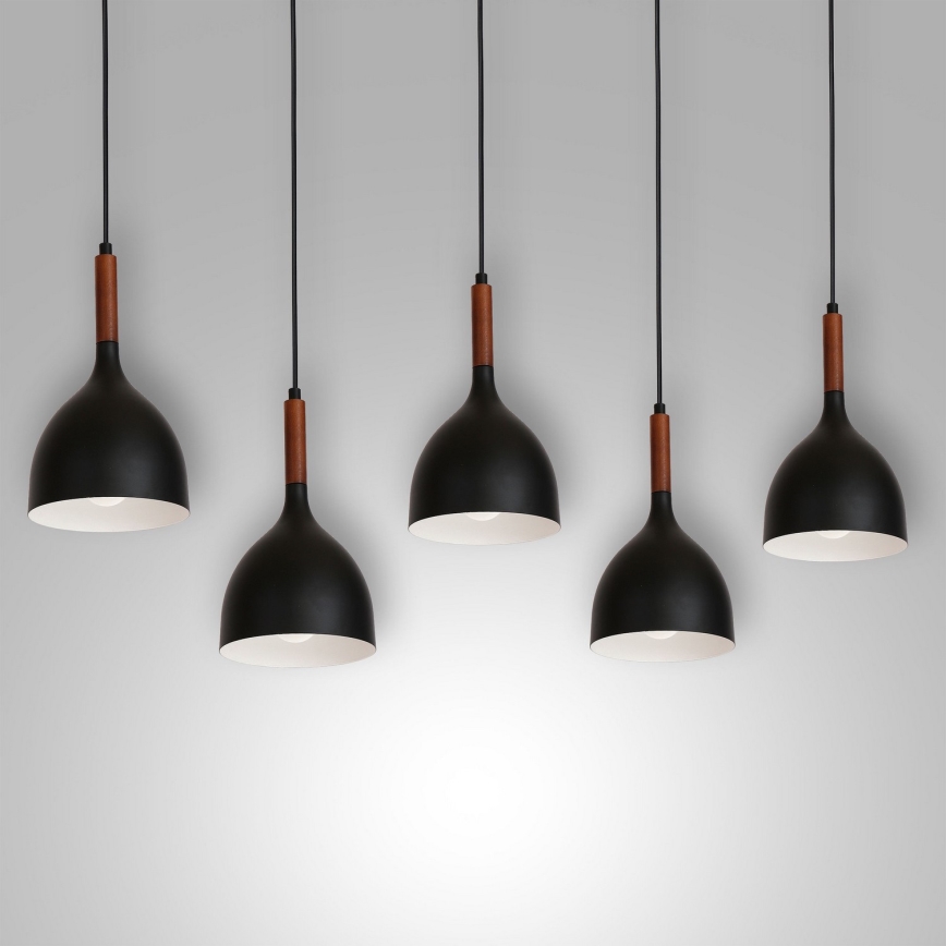 Κρεμαστό φωτιστικό οροφής NOAK WOOD 5xE27/15W/230V μαύρο/οξιά