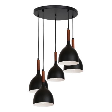 Κρεμαστό φωτιστικό οροφής NOAK WOOD 5xE27/15W/230V μαύρο/οξιά