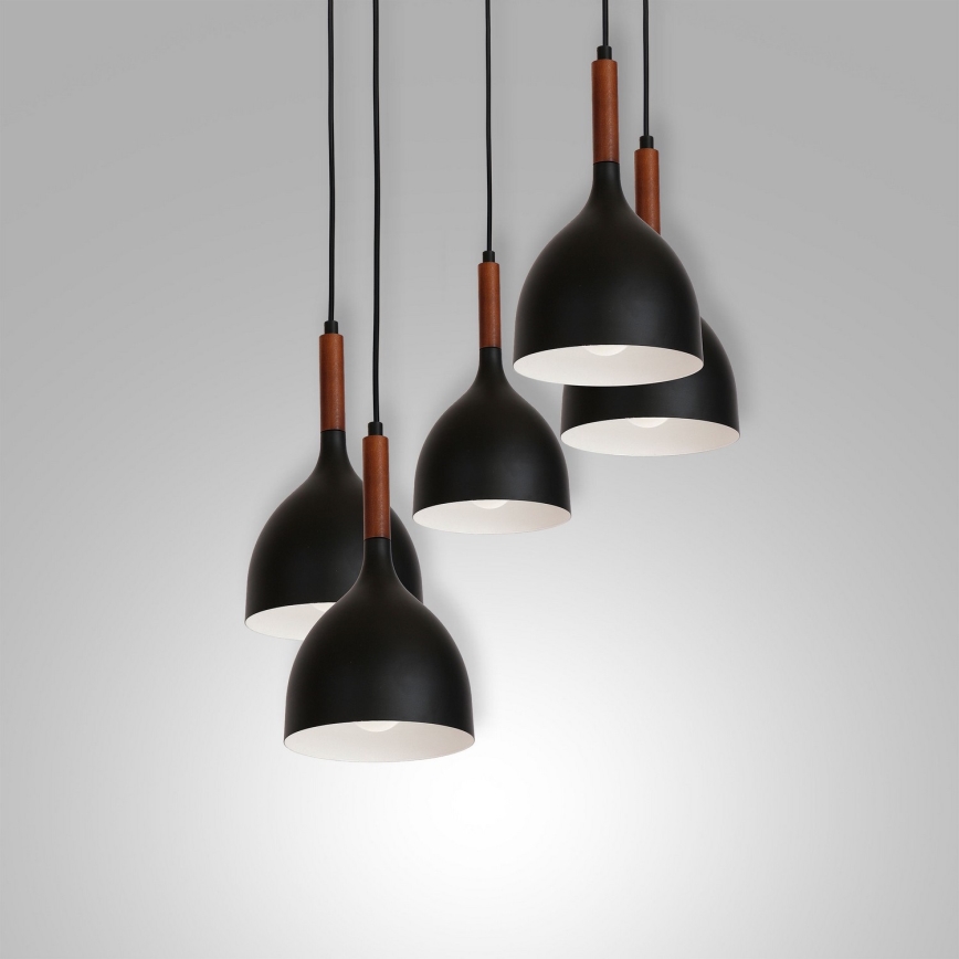 Κρεμαστό φωτιστικό οροφής NOAK WOOD 5xE27/15W/230V μαύρο/οξιά