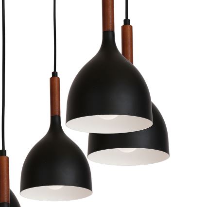 Κρεμαστό φωτιστικό οροφής NOAK WOOD 5xE27/15W/230V μαύρο/οξιά