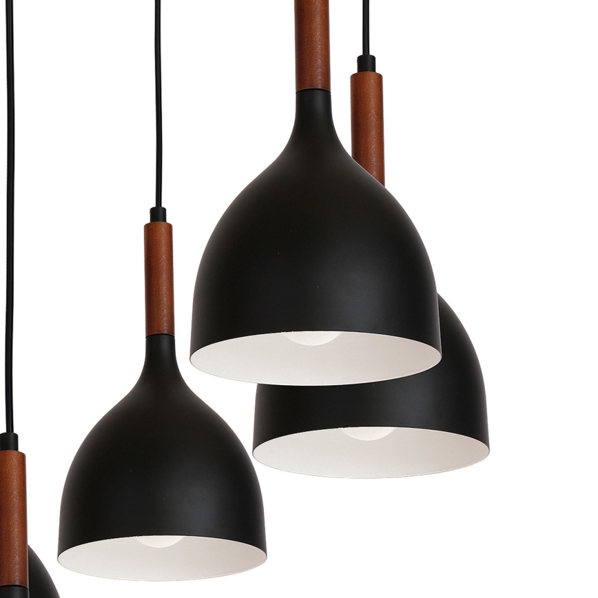 Κρεμαστό φωτιστικό οροφής NOAK WOOD 5xE27/15W/230V μαύρο/οξιά