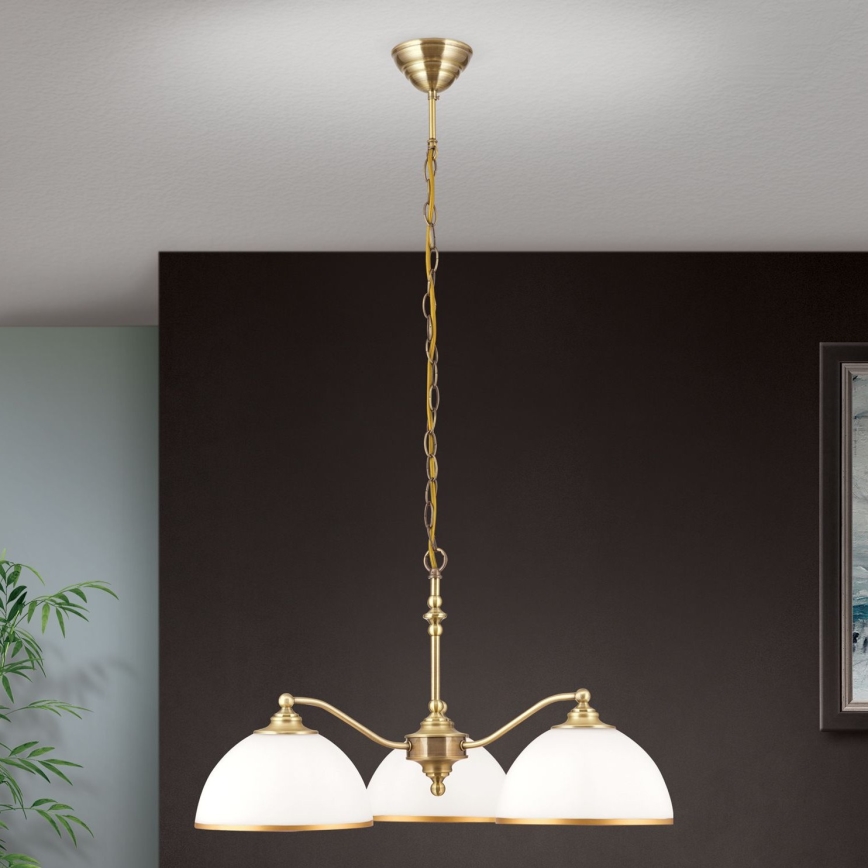 Κρεμαστό φωτιστικό οροφής OLD LAMP 3xE27/40W/230V διάμετρος 65 cm λευκό/ορείχαλκος
