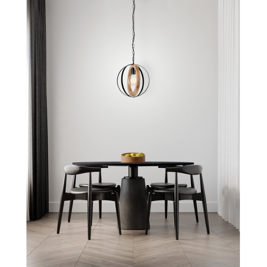 Κρεμαστό φωτιστικό οροφής ONDA 1xE27/15W/230V μαύρο/δρυς