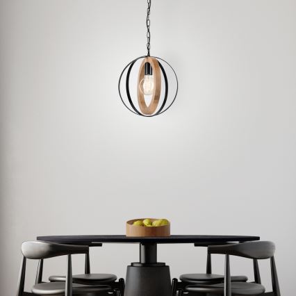 Κρεμαστό φωτιστικό οροφής ONDA 1xE27/15W/230V μαύρο/δρυς
