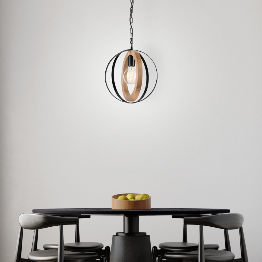 Κρεμαστό φωτιστικό οροφής ONDA 1xE27/15W/230V μαύρο/δρυς