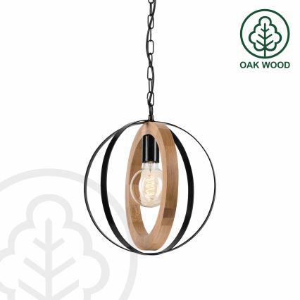 Κρεμαστό φωτιστικό οροφής ONDA 1xE27/15W/230V μαύρο/δρυς