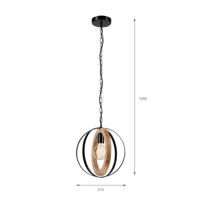 Κρεμαστό φωτιστικό οροφής ONDA 1xE27/15W/230V μαύρο/δρυς