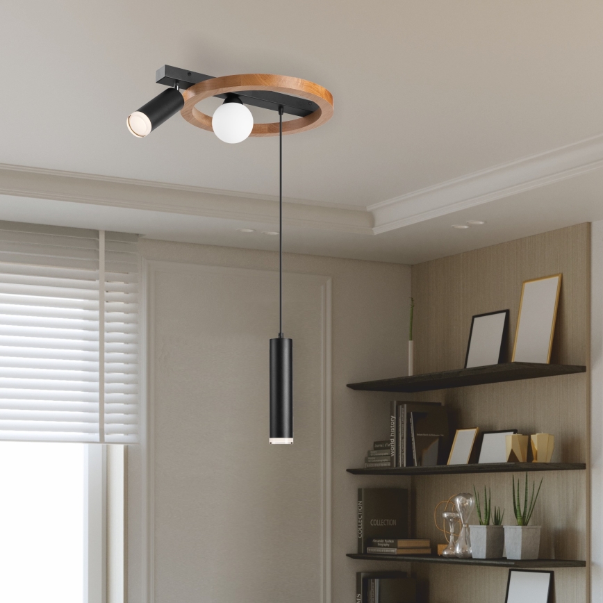 Κρεμαστό φωτιστικό οροφής OTIS 1xG9/5W/230V + 2xE27/15W/230V δρυς