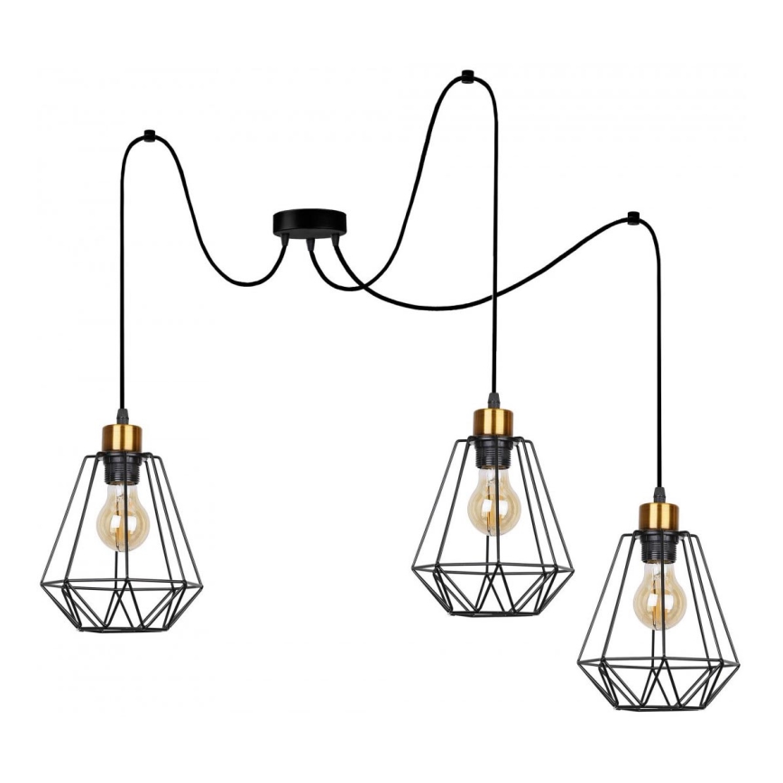 Κρεμαστό φωτιστικό οροφής PRIMO 3xE27/60W/230V spider μαύρο/χρυσό