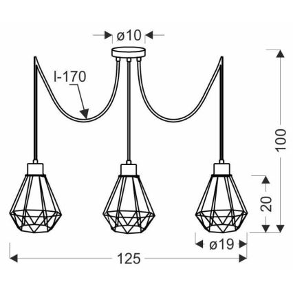 Κρεμαστό φωτιστικό οροφής PRIMO 3xE27/60W/230V spider μαύρο/χρυσό