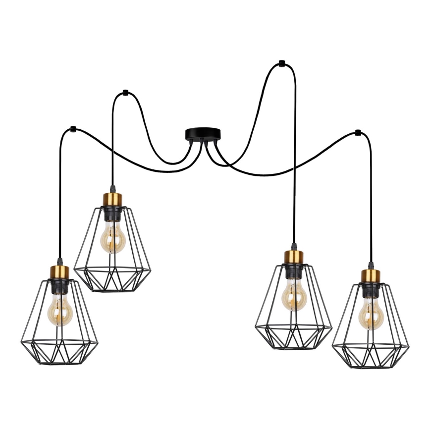Κρεμαστό φωτιστικό οροφής PRIMO 4xE27/60W/230V spider μαύρο/χρυσό