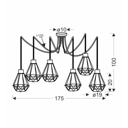Κρεμαστό φωτιστικό οροφής PRIMO 6xE27/60W/230V spider μαύρο/χρυσό