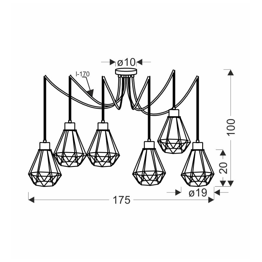 Κρεμαστό φωτιστικό οροφής PRIMO 6xE27/60W/230V spider μαύρο/χρυσό