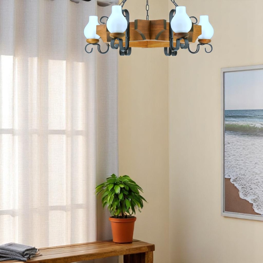 Κρεμαστό φωτιστικό οροφής QUEEN 6xE14/40W/230V οξιά