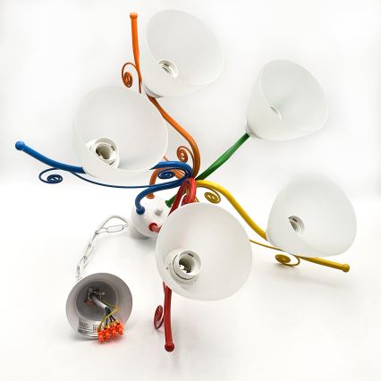 Κρεμαστό φωτιστικό οροφής RETRO 5xE27/60W/230V λευκό/πολύχρωμα