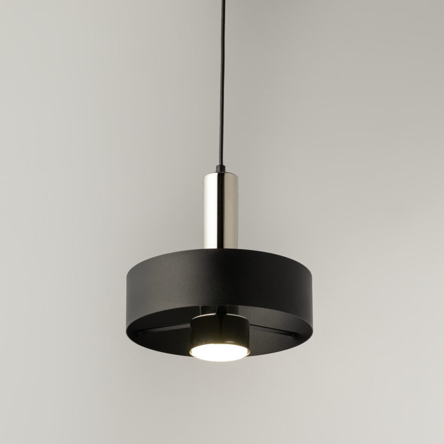 Κρεμαστό φωτιστικό οροφής RIF LUX 1xGX53/12W/230V διάμετρος 25 cm μαύρο/γυαλιστερό χρώμιο