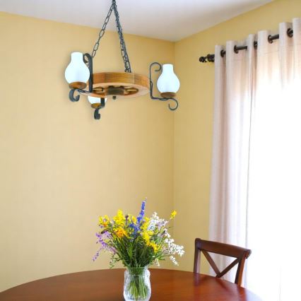 Κρεμαστό φωτιστικό οροφής ROATA 3xE14/40W/230V οξιά