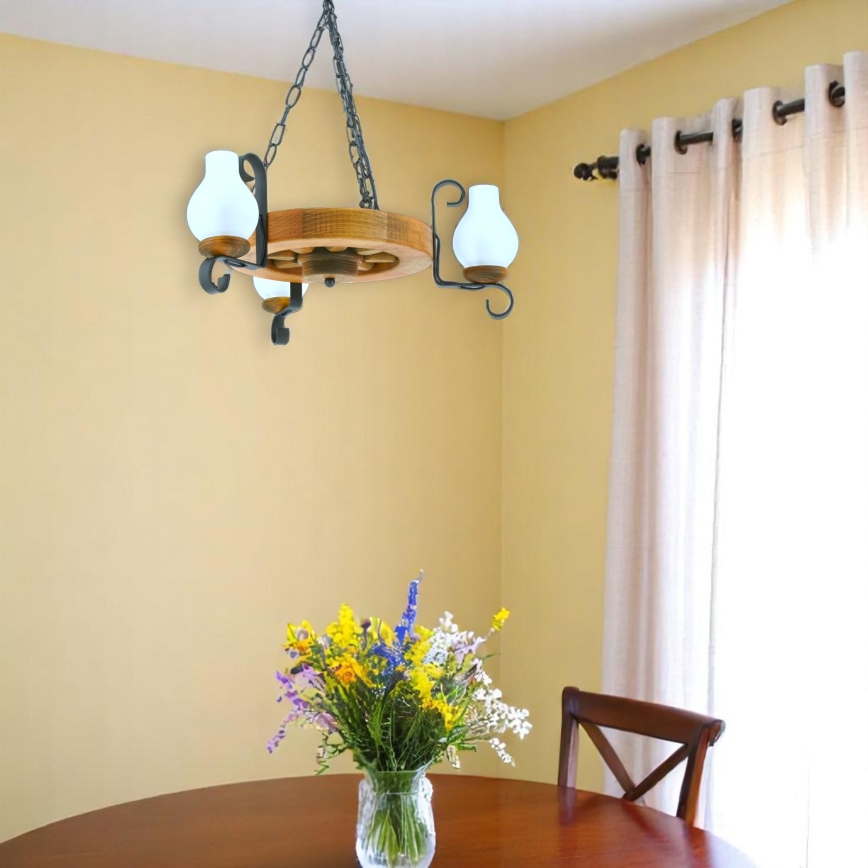 Κρεμαστό φωτιστικό οροφής ROATA 3xE14/40W/230V οξιά