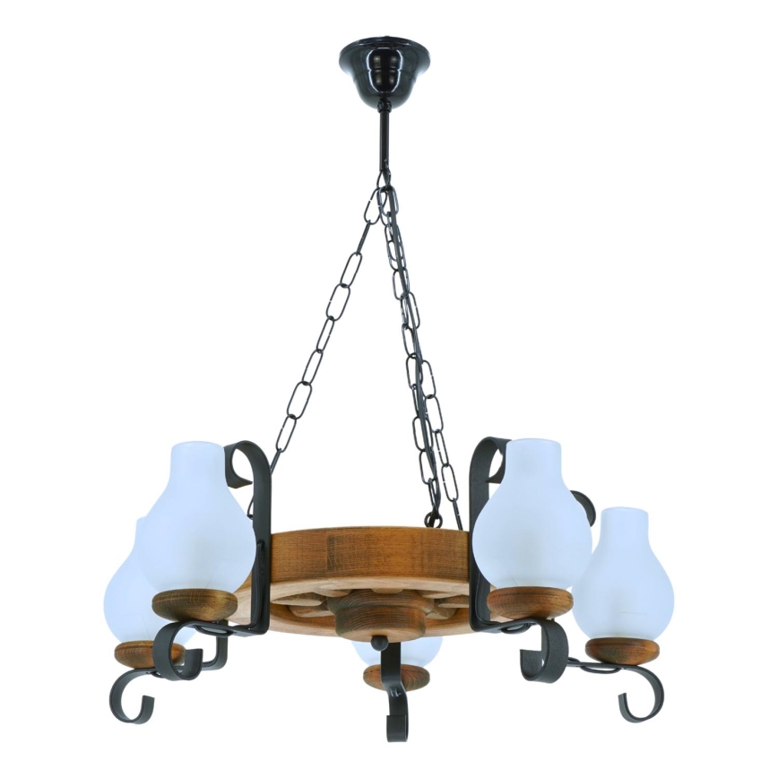 Κρεμαστό φωτιστικό οροφής ROATA 5xE14/40W/230V διάμετρος 30 cm οξιά