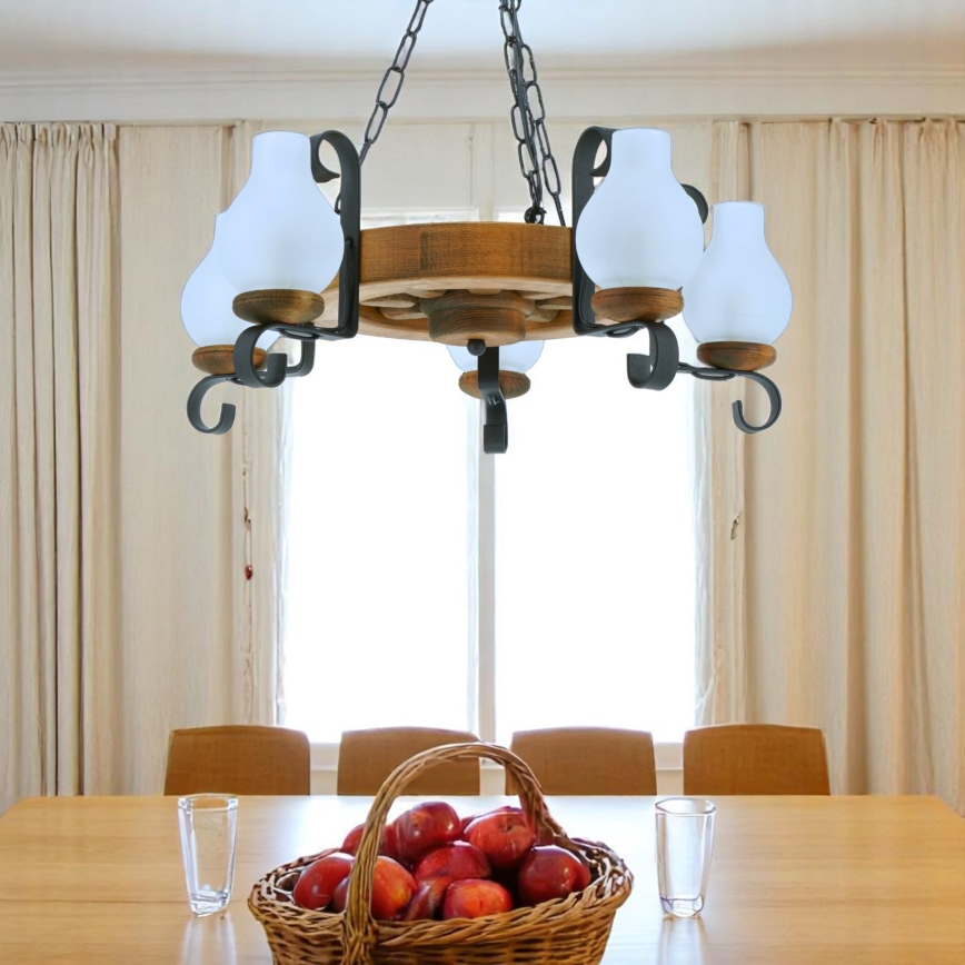 Κρεμαστό φωτιστικό οροφής ROATA 5xE14/40W/230V διάμετρος 30 cm οξιά