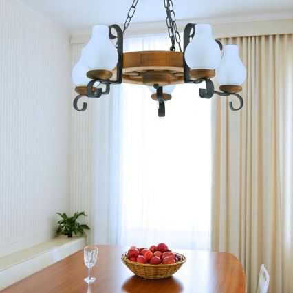 Κρεμαστό φωτιστικό οροφής ROATA 5xE14/40W/230V διάμετρος 30 cm οξιά