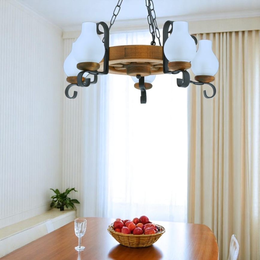 Κρεμαστό φωτιστικό οροφής ROATA 5xE14/40W/230V διάμετρος 30 cm οξιά