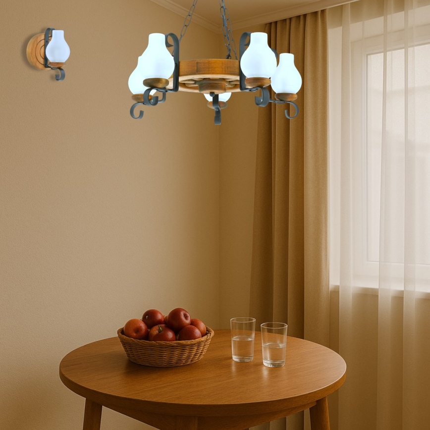 Κρεμαστό φωτιστικό οροφής ROATA 5xE14/40W/230V διάμετρος 30 cm οξιά