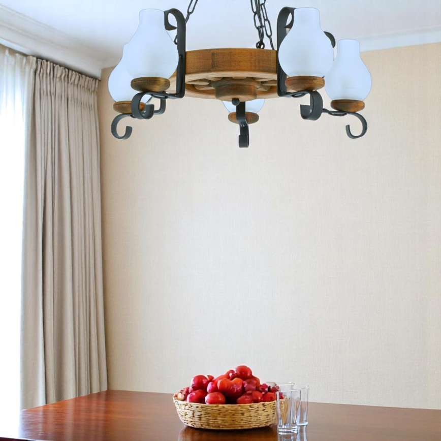 Κρεμαστό φωτιστικό οροφής ROATA 5xE14/40W/230V διάμετρος 30 cm οξιά