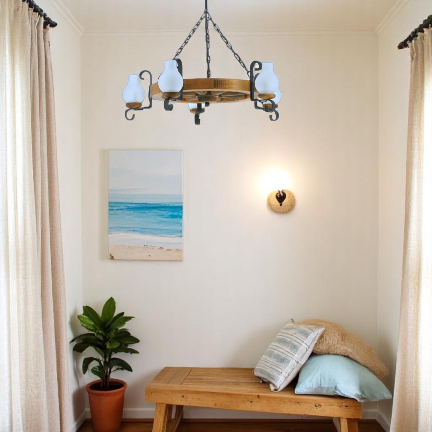 Κρεμαστό φωτιστικό οροφής ROATA 5xE14/40W/230V διάμετρος 70 cm οξιά