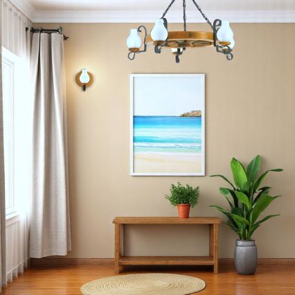 Κρεμαστό φωτιστικό οροφής ROATA 5xE14/40W/230V διάμετρος 70 cm οξιά