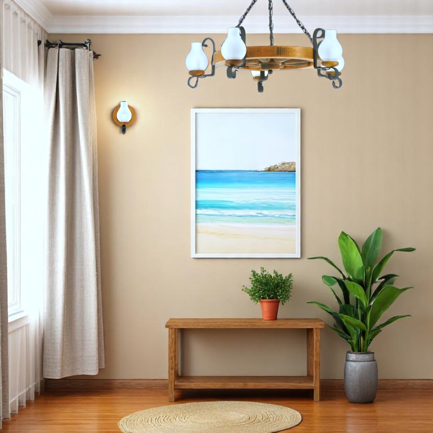 Κρεμαστό φωτιστικό οροφής ROATA 5xE14/40W/230V διάμετρος 70 cm οξιά