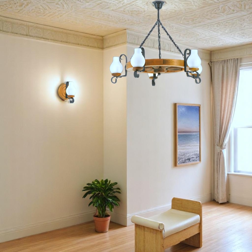 Κρεμαστό φωτιστικό οροφής ROATA 5xE14/40W/230V διάμετρος 70 cm οξιά
