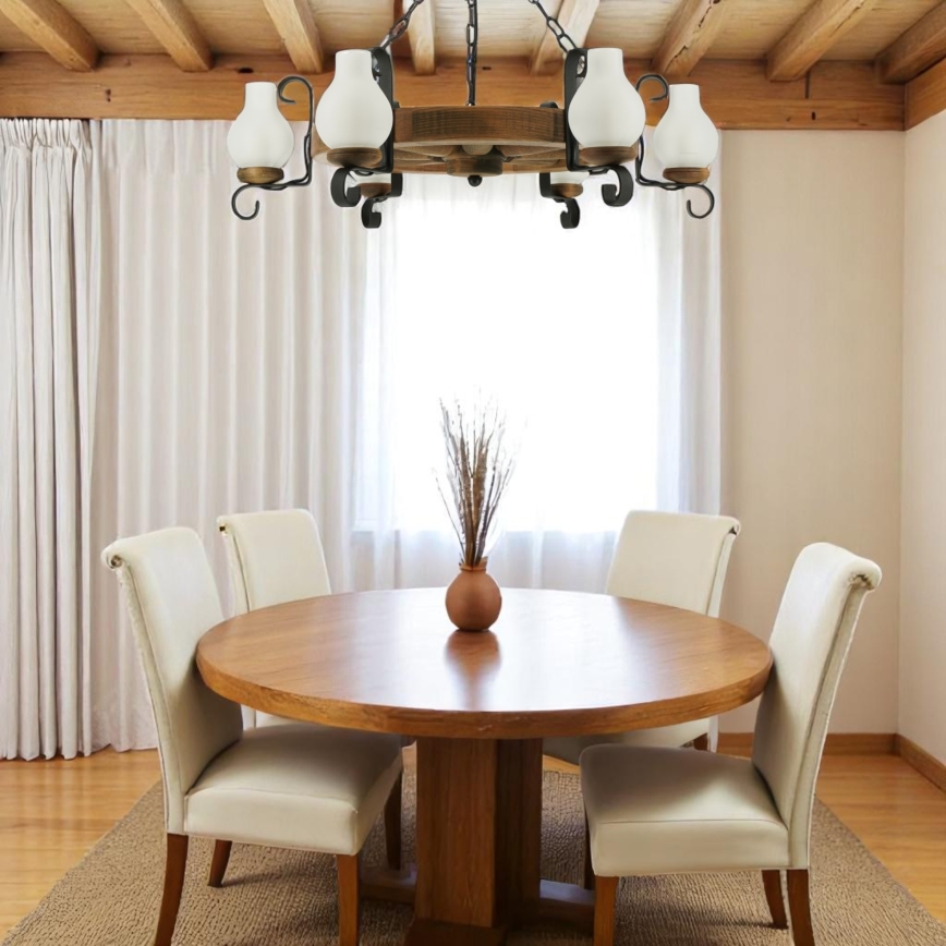 Κρεμαστό φωτιστικό οροφής ROATA 6xE14/40W/230V διάμετρος 70 cm οξιά
