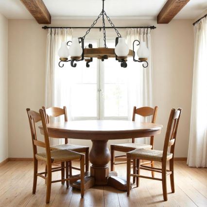 Κρεμαστό φωτιστικό οροφής ROATA 6xE14/40W/230V διάμετρος 70 cm οξιά